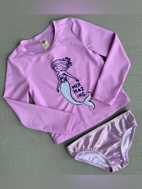 OshKosh B’gosh Girls 4T Pink Purple Mermaid Rash Guard Swim Set - Mermazing